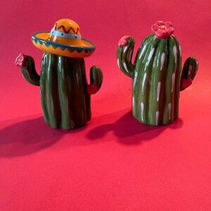 CACTUS CACTI SALT & PEPPER SHAKERS Blue Sky Fiesta Hat Desert NEW!